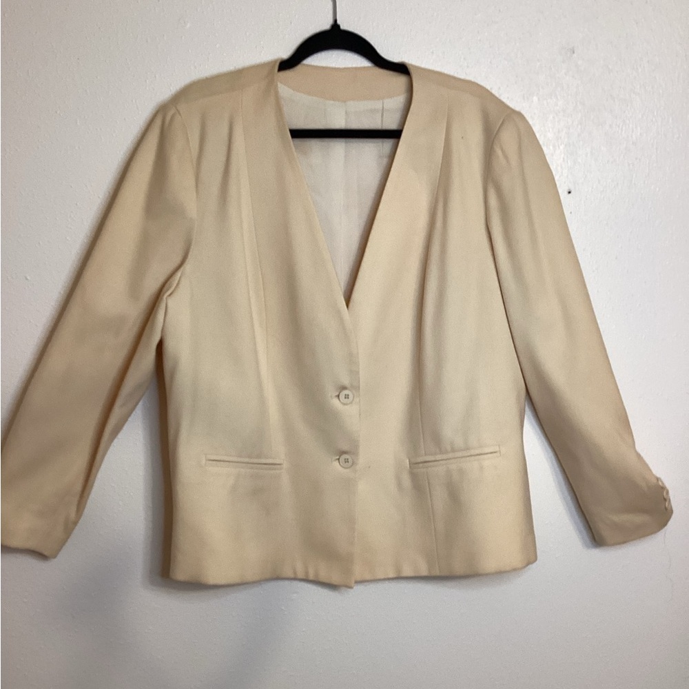 Vintage Ashley Brooke 100% Wool Blazer Cream Color Size 40